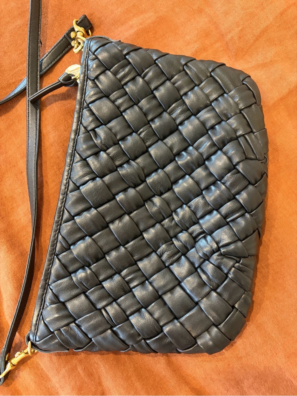 Woven Leather Crossbody Bag in Black with Gold Hardware - Picture 3 of 8